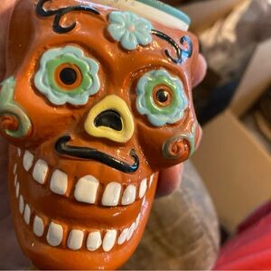 Orange Decorative Skull Planter - Festive Ceramic Home Accent